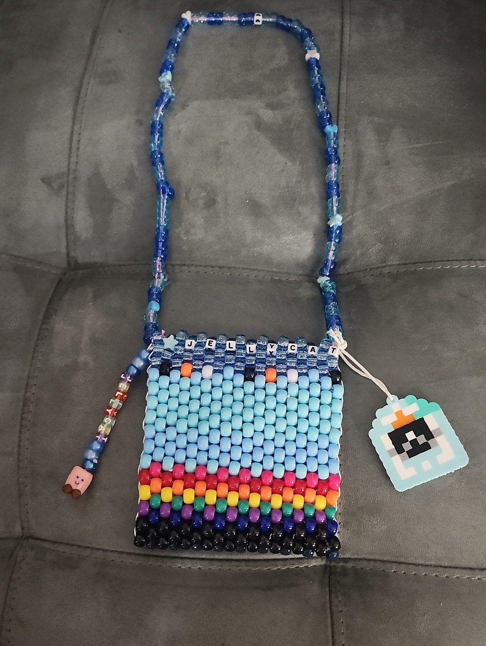 Jellycat Handmade Beaded Kids Crossbody Bag with Rainbow Stripe - New